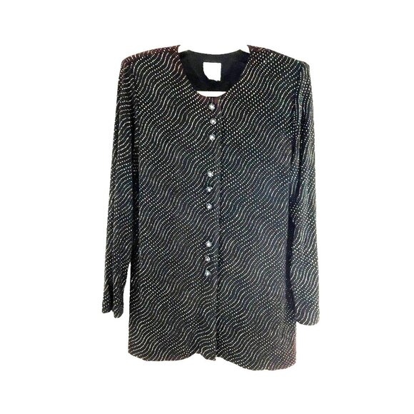 R&M Richards Vintage 1980 Petite Black Sequined Embellished Cardigan Jacket 12P - Picture 2 of 9